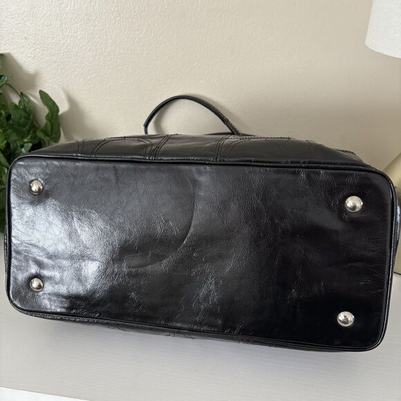 Coach F15658 Black Stitch Signature Leather Framed Carryall KissLock Tote Bag - Picture 4 of 13